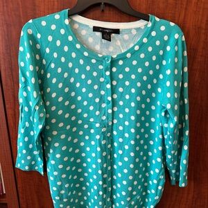 89th & Madison Teal and White Polka Dot Blouse